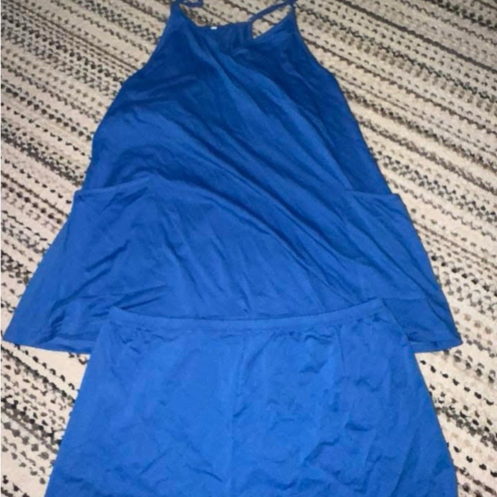 Blue Athletic Sleeveless Dress and Skirt Set